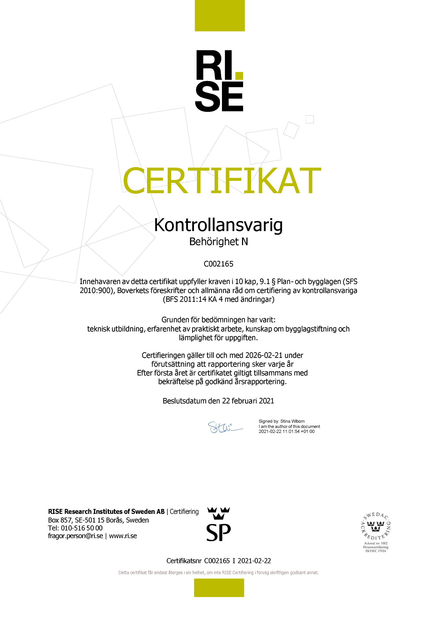 Certifierad kontrollansvarig